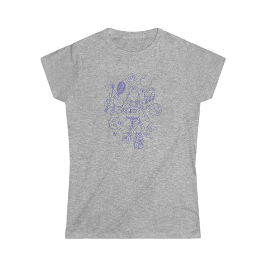 Women and Girl's Softstyle Tee Navy Print All Sport Logo - Bedrock Collection