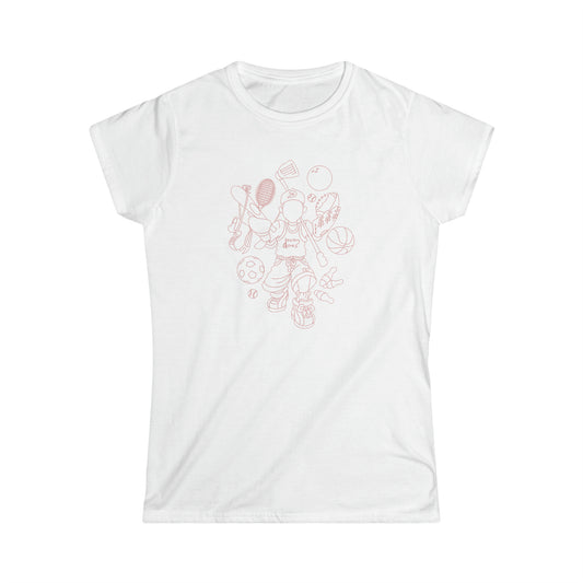 Women and Girl's Softstyle Tee Pink All Sport Logo - Bedrock Collection