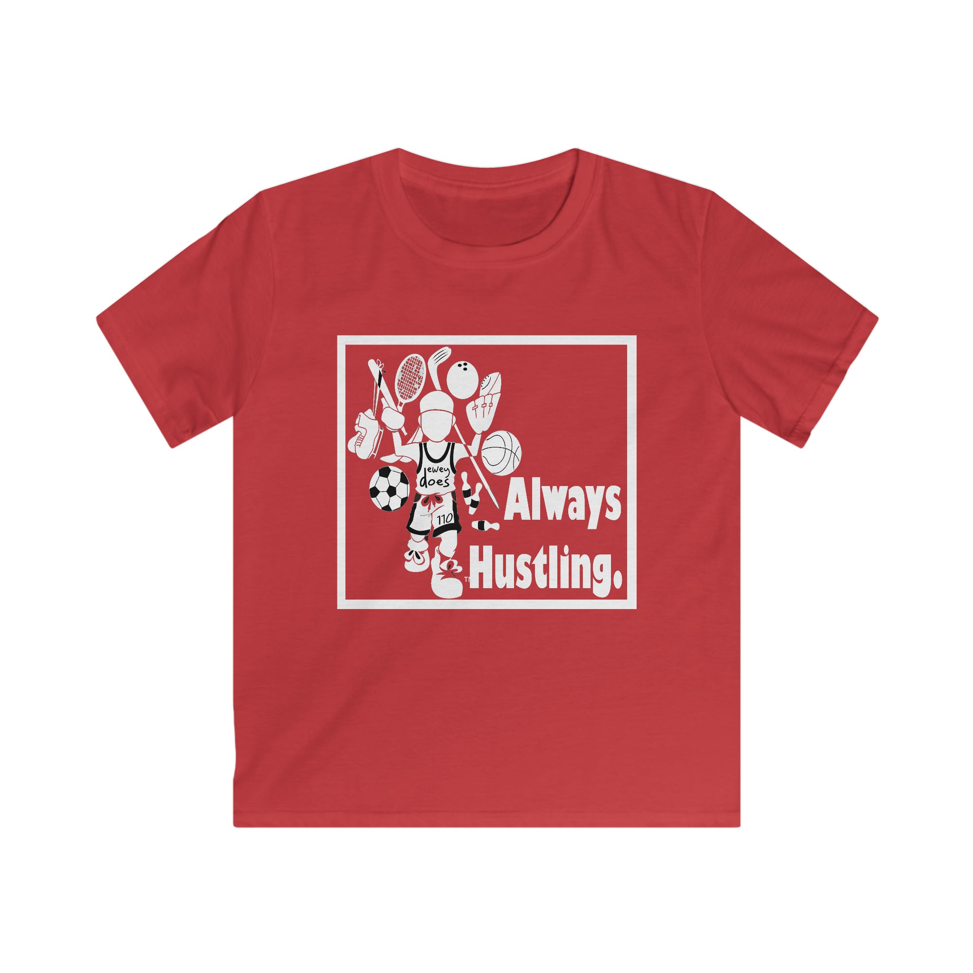 Always Hustling. Full front novelty print for kids - Logo Unisex Softstyle T-Shirt White Print