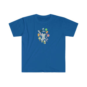 multicolor all sports logo unisex softstyle t-shirt pastel light blue print