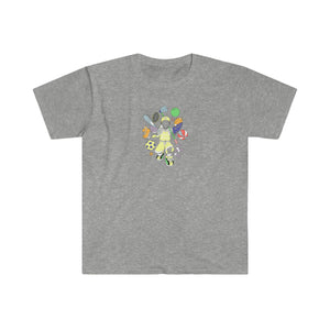 multicolor all sports logo unisex softstyle t-shirt pastel yellow print