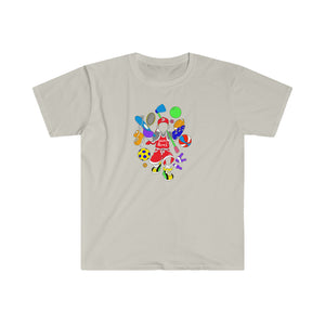 dewey does multicolor red all sport logo unisex softstyle t-shirt