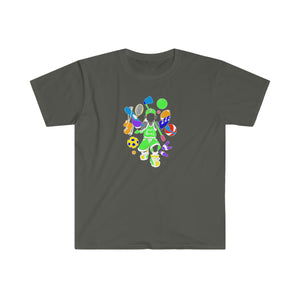 dewey does multicolor green all sport logo unisex softstyle t-shirt