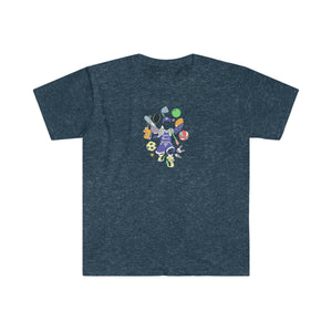 multicolor all sports logo unisex softstyle t-shirt pastel navy blue print