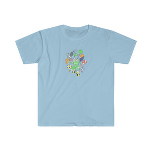 multicolor all sports logo unisex softstyle t-shirt pastel green print