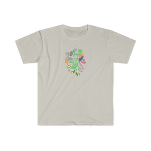 multicolor all sports logo unisex softstyle t-shirt pastel green print