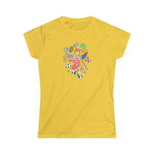 women's softstyle all sport logo tee pastel print red daisy / xl